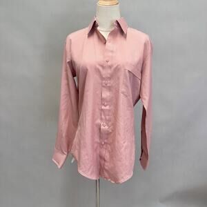 Vintage 70s JC Penney pink Lustre Silk polyester button front shirt‎ size 15/33
